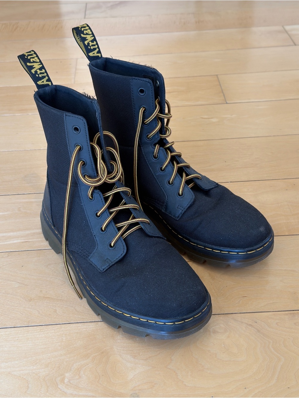 Dr. Martens Black Canvas Boots with Yellow Stitching 11M